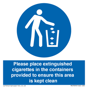 Please place extinguished cigarettes in the containers provided to ensure this area is kept clean